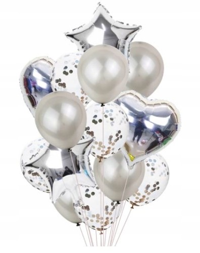 Zestaw bukiet balony konfetti srebrne duże 30 cm