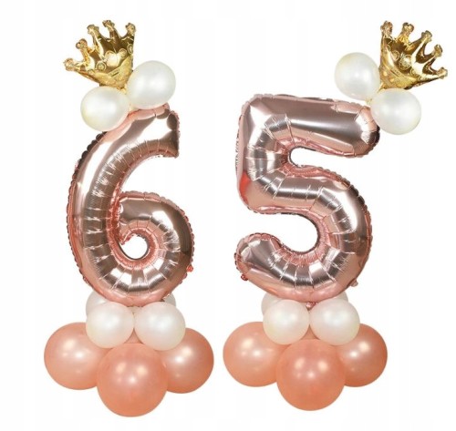 ZESTAW BALONÓW URODZINY cyfra 65 rose gold korona