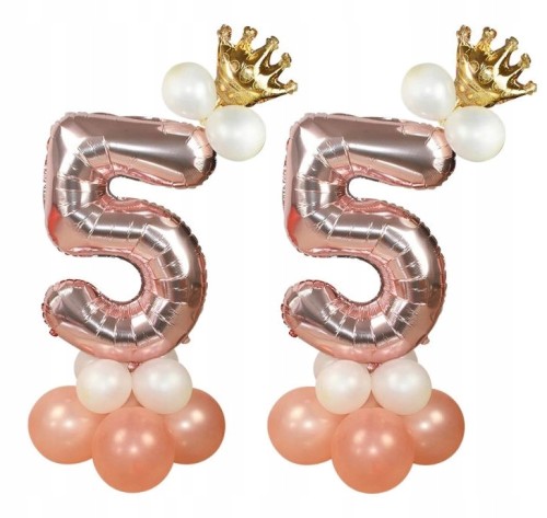 ZESTAW BALONÓW URODZINY cyfra 55 rose gold korona