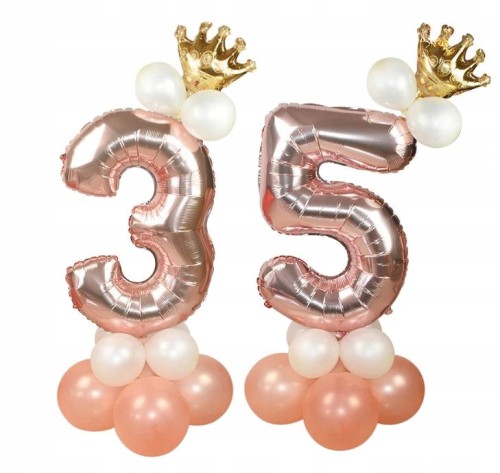 ZESTAW BALONÓW URODZINY cyfra 35 rose gold korona