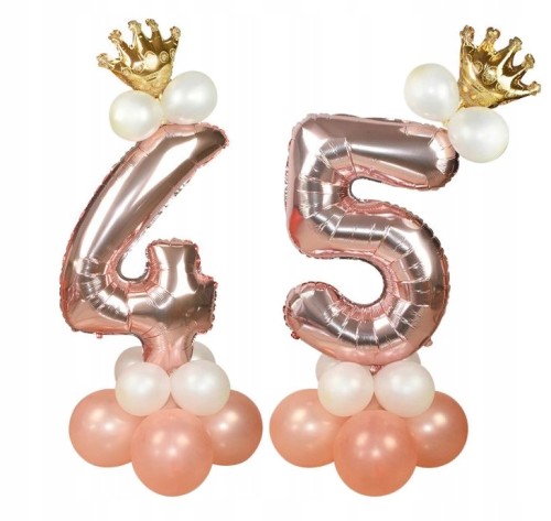 ZESTAW BALONÓW URODZINY cyfra 45 rose gold korona