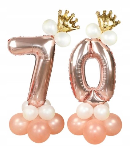 ZESTAW BALONÓW URODZINY cyfra 70 rose gold korona