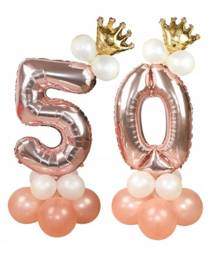 ZESTAW BALONÓW URODZINY cyfra 50 rose gold korona