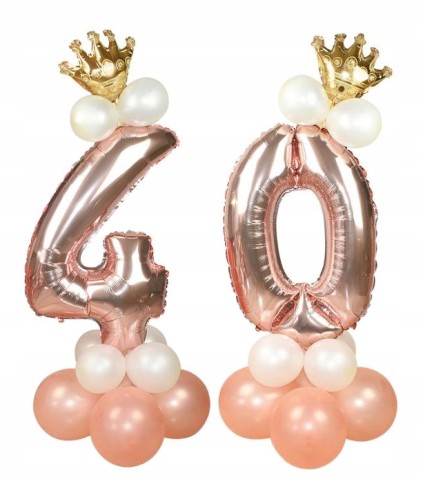 ZESTAW BALONÓW URODZINY cyfra 40 rose gold korona