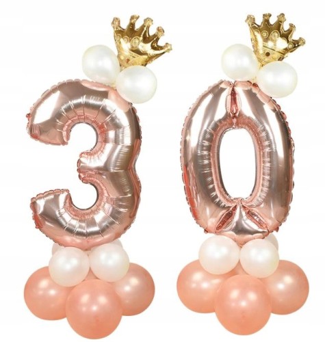 ZESTAW BALONÓW URODZINY cyfra 30 rose gold korona
