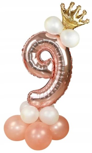 ZESTAW BALONÓW URODZINY cyfra 9 rose gold korona