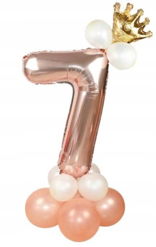ZESTAW BALONÓW URODZINY cyfra 7 rose gold korona