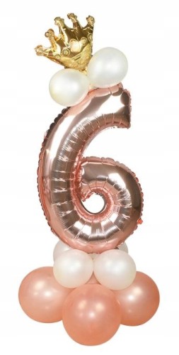 ZESTAW BALONÓW URODZINY cyfra 6 rose gold korona