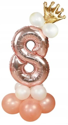 ZESTAW BALONÓW URODZINY cyfra 8 rose gold korona