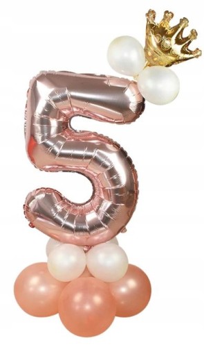 ZESTAW BALONÓW URODZINY cyfra 5 rose gold korona