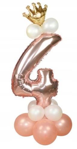 ZESTAW BALONÓW URODZINY cyfra 4 rose gold korona