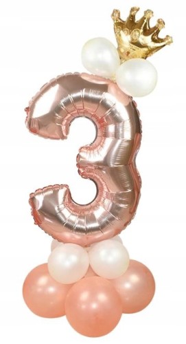 ZESTAW BALONÓW URODZINY cyfra 3 rose gold korona