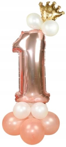 ZESTAW BALONÓW URODZINY cyfra 1 rose gold korona