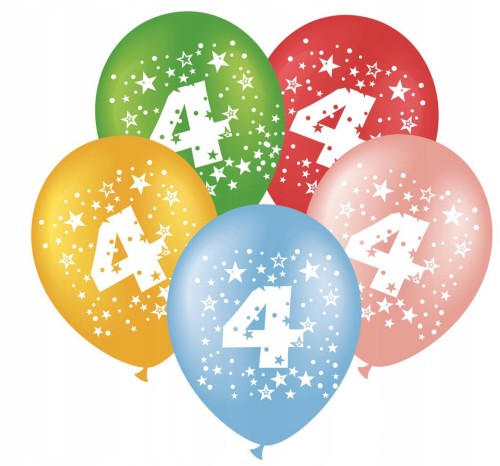 BALON gumowy urodzinowy MIX kolor CZTERY 4 5 sztuk