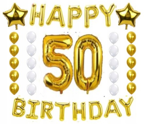 ZESTAW BALONY URODZINY 50 pięćdziesiątka złoto 28s