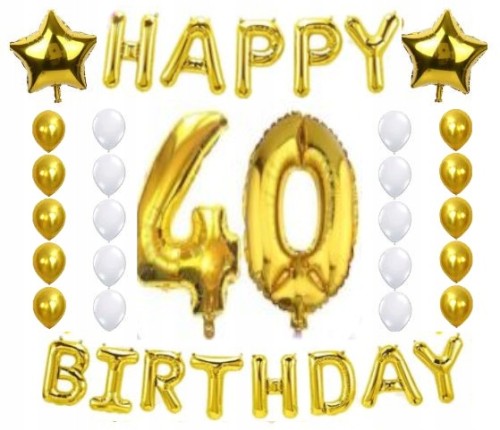 ZESTAW BALONY URODZINY 40 czterdziestka złoto 28sz