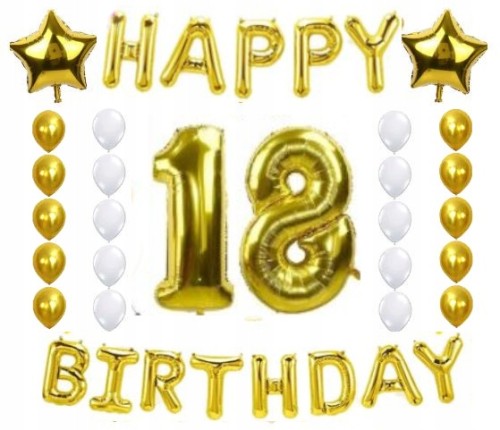 ZESTAW BALONY URODZINY 18 osiemnastka złoto 28szt