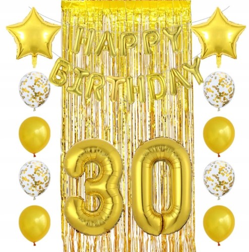 złoty ZESTAW BALONY 30 URODZINY trzydziestka 26szt