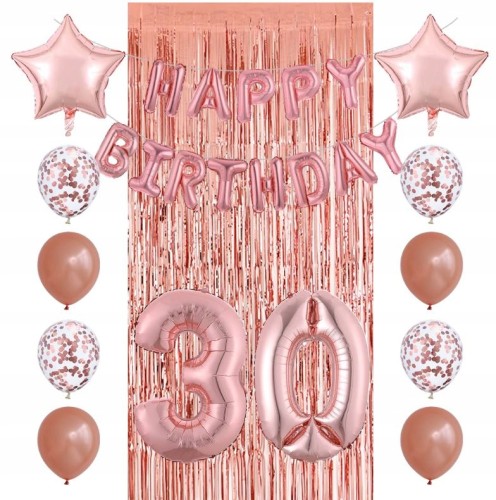 rose gold ZESTAW BALONY 30 URODZINY trzydziestka