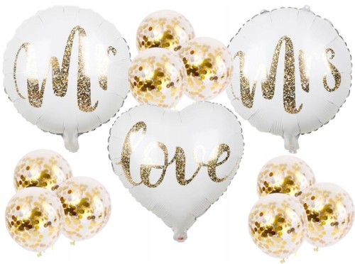 BALONY białe złote wesele ślub panieński 12 sztuk
