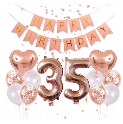 BALONY URODZINY 35 trzydziestepiąt ROSE GOLD serce