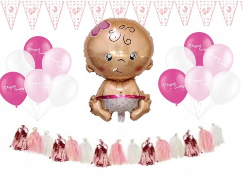 Balony na chrzest dziewczynka różowe chrzciny