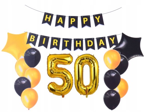 ZESTAW BALONY 50 URODZINY pięćdziesiątka złote hit