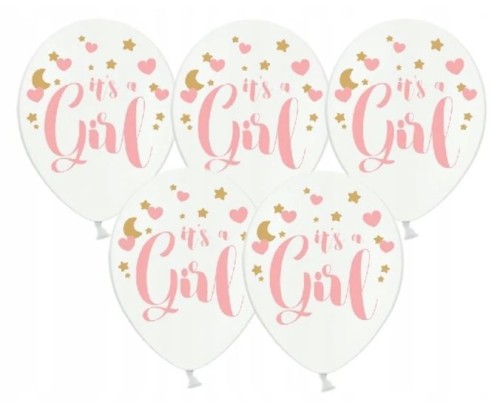 Balony lateksowe DUŻE 5szt baby shower 35 cm girl