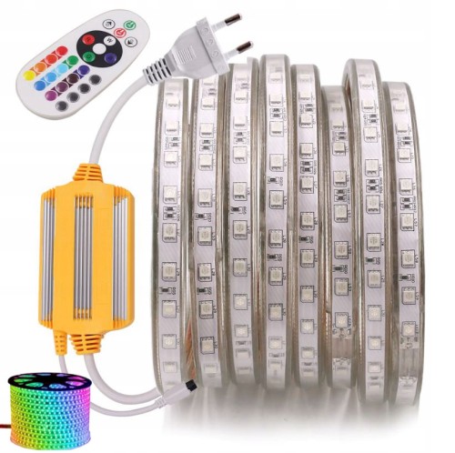 TAŚMA LED RGB 230V ZESTAW 35m WODOODPORNA PILOT