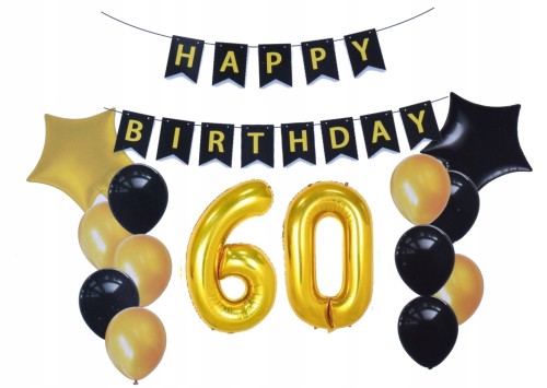 ZESTAW BALONY 60 URODZINY sześćdziesiątka złote