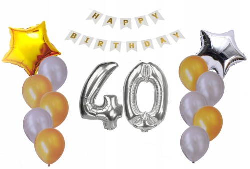 ZESTAW BALONY 40 URODZINY czterdziestka srebrny