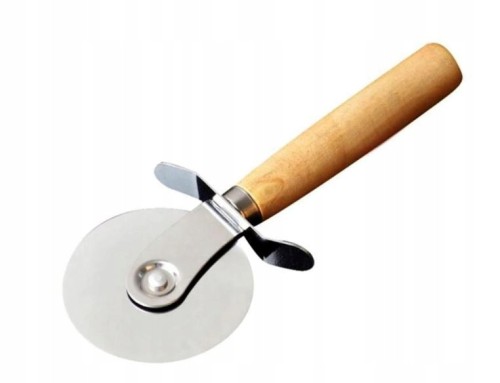 Nóż do krojenia pizzy radełko duże stal drewno 9cm