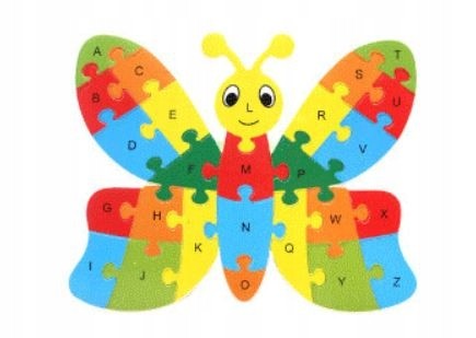 Drewniane puzzle litery cyfry 3D układanka motyl