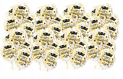 Duże balony z konfetti złote happy birthday 100szt