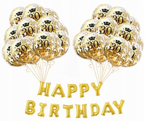 Zestaw balonów konfetti złote 30 trzydzieste 12''