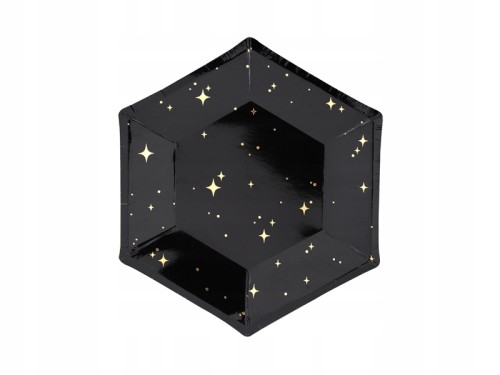 TALERZYKI papierowe URODZINY 6szt 20cm czarne star