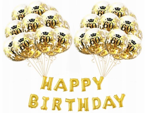 Zestaw balonów konfetti złote 60 sześćdziesiąte 12