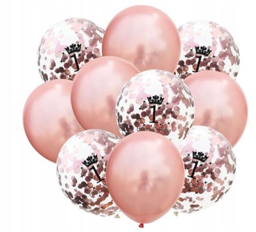 Zestaw balonów roczek konfetti 10szt rose GOLD 12'