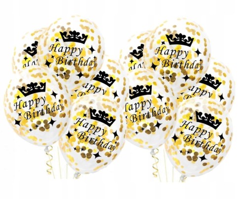 Duże balony z konfetti złote happy birthday 10 szt