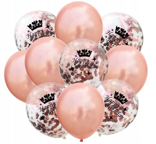 Zestaw balonów urodziny konfetti ROSE GOLD 10 szt