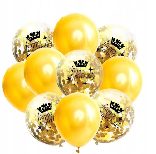 Zestaw balonów urodziny konfetti złote GOLD 10 szt