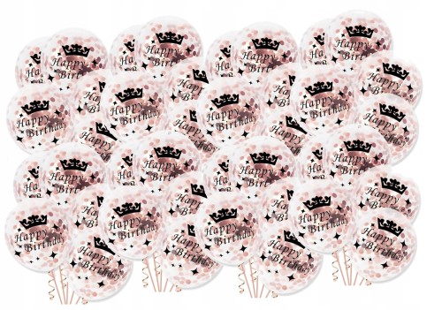 Duże balony z konfetti różowe złoto birthday 50szt