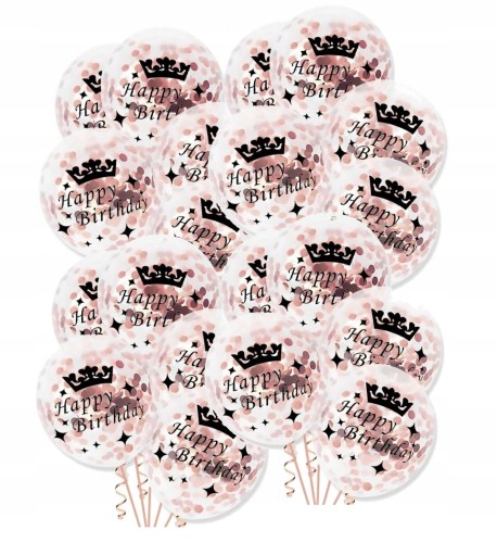 Duże balony z konfetti różowe złoto birthday 20szt