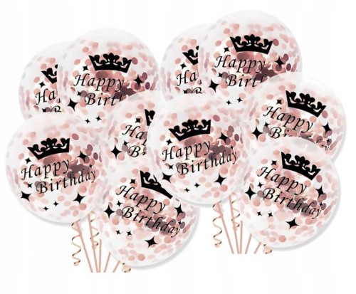 Duże balony z konfetti różowe złoto birthday 10szt