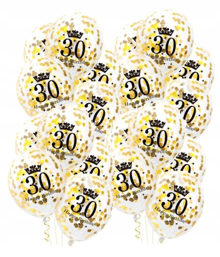 Duże balony z konfetti złote 30 urodziny 20sz 34cm
