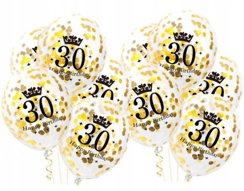 Duże balony z konfetti złote 30 urodziny 10sz 34cm