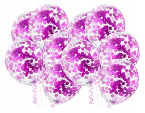 Balony duże przezroczyste fioletowe konfetti 10szt