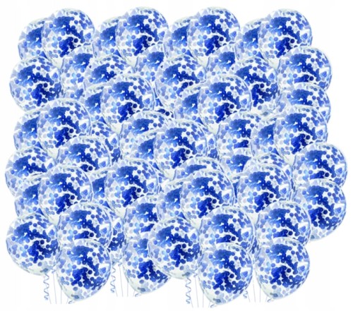 Balony duże przezroczyste niebieski konfetti 100sz