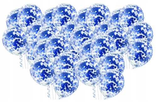Balony duże przezroczyste niebieski konfetti 30szt