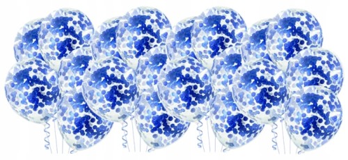 Balony duże przezroczyste niebieski konfetti 20szt